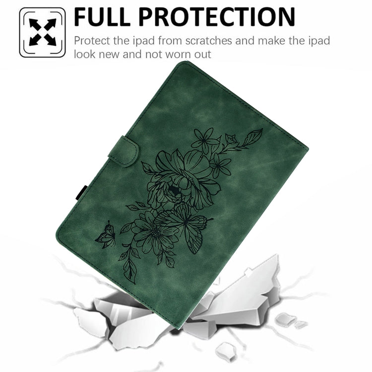 For Amazon Kindle Fire HD8 2018/2017/2016 Peony Butterfly Embossed Leather Smart Tablet Case(Green) - Amazon by PMC TechLife | Online Shopping South Africa | PMC TechLife | Buy Now Pay Later Mobicred