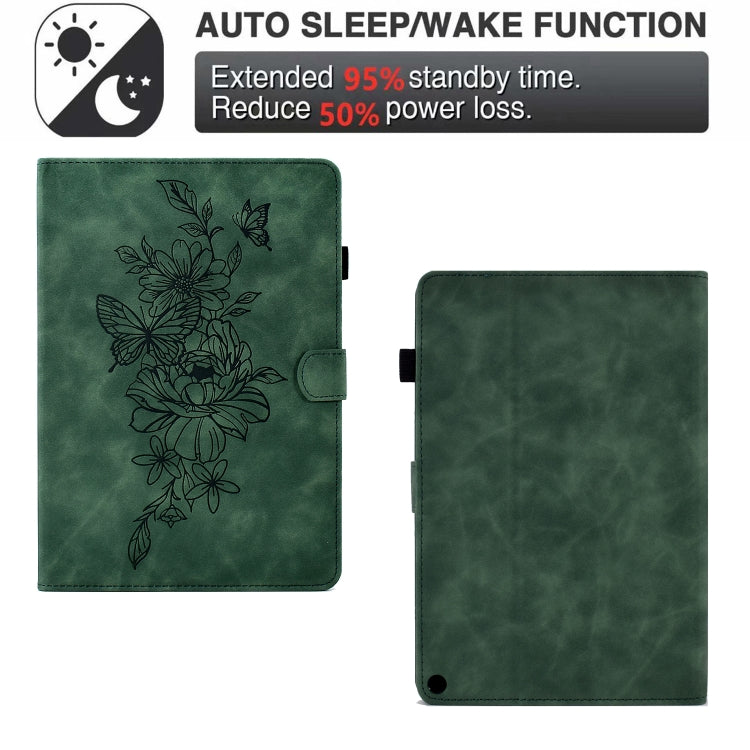 For Amazon Kindle Fire HD8 2020 Peony Butterfly Embossed Leather Smart Tablet Case(Green) - Amazon by PMC TechLife | Online Shopping South Africa | PMC TechLife | Buy Now Pay Later Mobicred