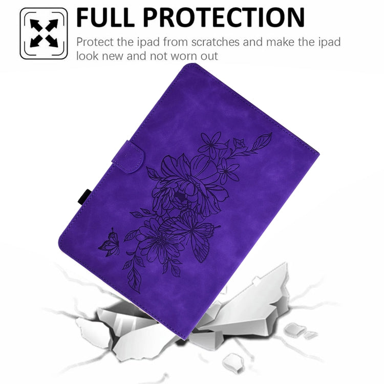 For Amazon Kindle Fire HD8 2020 Peony Butterfly Embossed Leather Smart Tablet Case(Purple) - Amazon by PMC TechLife | Online Shopping South Africa | PMC TechLife | Buy Now Pay Later Mobicred