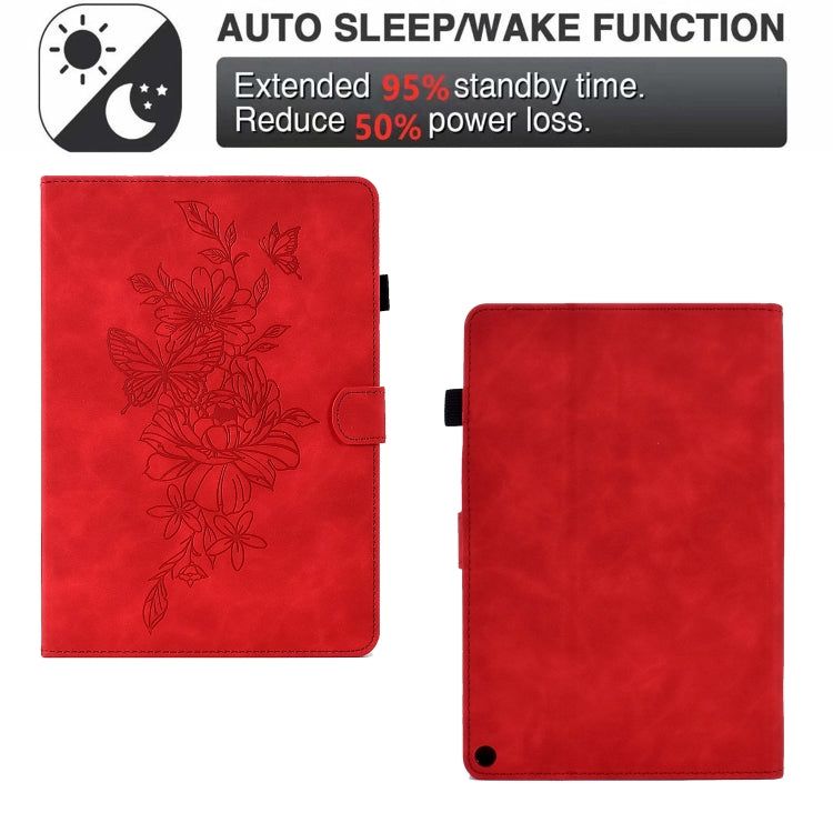For Amazon Kindle Fire HD8 2020 Peony Butterfly Embossed Leather Smart Tablet Case(Red) - Amazon by PMC TechLife | Online Shopping South Africa | PMC TechLife | Buy Now Pay Later Mobicred