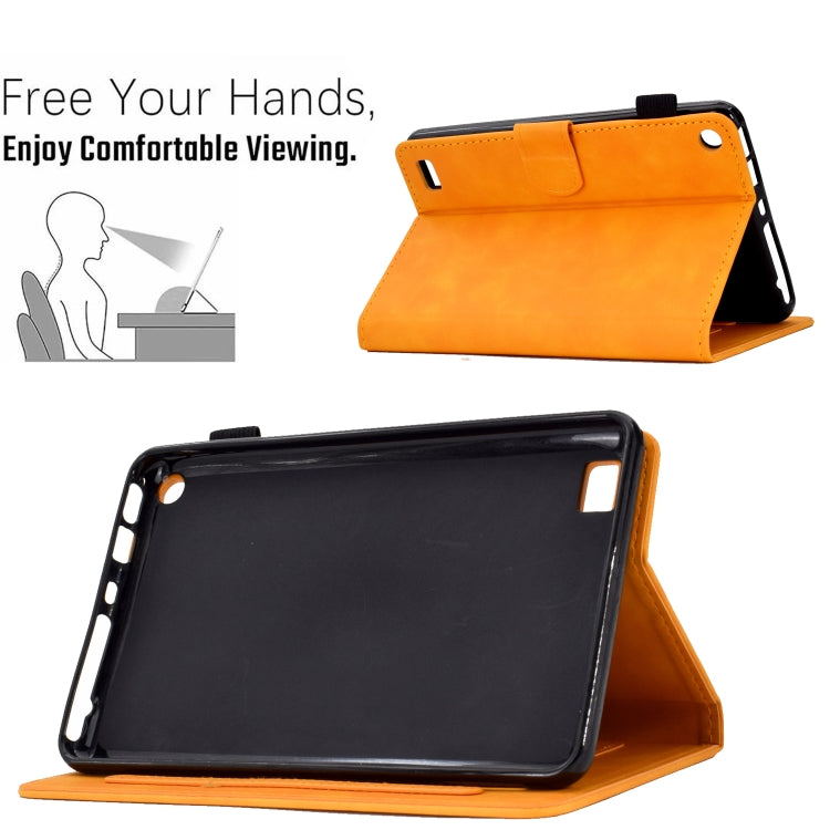 For Amazon Kindle Fire 7 2019/2017/2015 Peony Butterfly Embossed Leather Smart Tablet Case(Khaki) - Amazon by PMC TechLife | Online Shopping South Africa | PMC TechLife | Buy Now Pay Later Mobicred