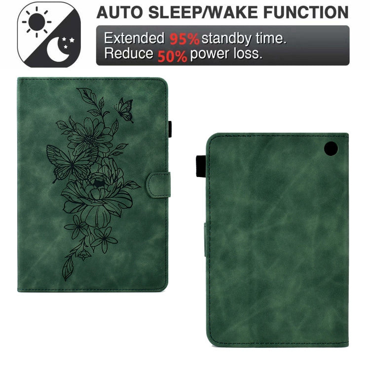 For Amazon Kindle Fire 7 2022 Peony Butterfly Embossed Leather Smart Tablet Case(Green) - Amazon by PMC TechLife | Online Shopping South Africa | PMC TechLife | Buy Now Pay Later Mobicred