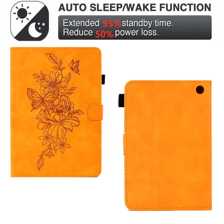 For Amazon Kindle Fire 7 2022 Peony Butterfly Embossed Leather Smart Tablet Case(Khaki) - Amazon by PMC TechLife | Online Shopping South Africa | PMC TechLife | Buy Now Pay Later Mobicred