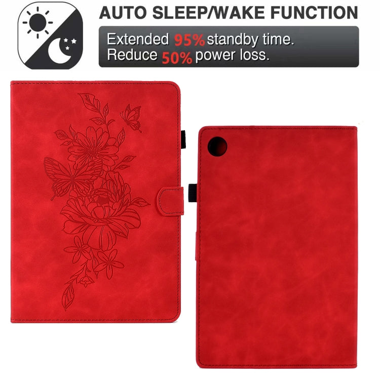 For Lenovo Tab M10 Plus Peony Butterfly Embossed Leather Smart Tablet Case(Red) - Lenovo by PMC TechLife | Online Shopping South Africa | PMC TechLife | Buy Now Pay Later Mobicred