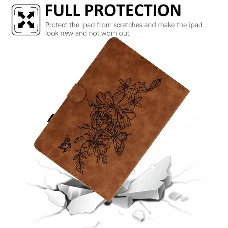 For Lenovo Tab M10 Plus 3rd Gen Peony Butterfly Embossed Leather Smart Tablet Case(Brown) - Lenovo by PMC TechLife | Online Shopping South Africa | PMC TechLife | Buy Now Pay Later Mobicred