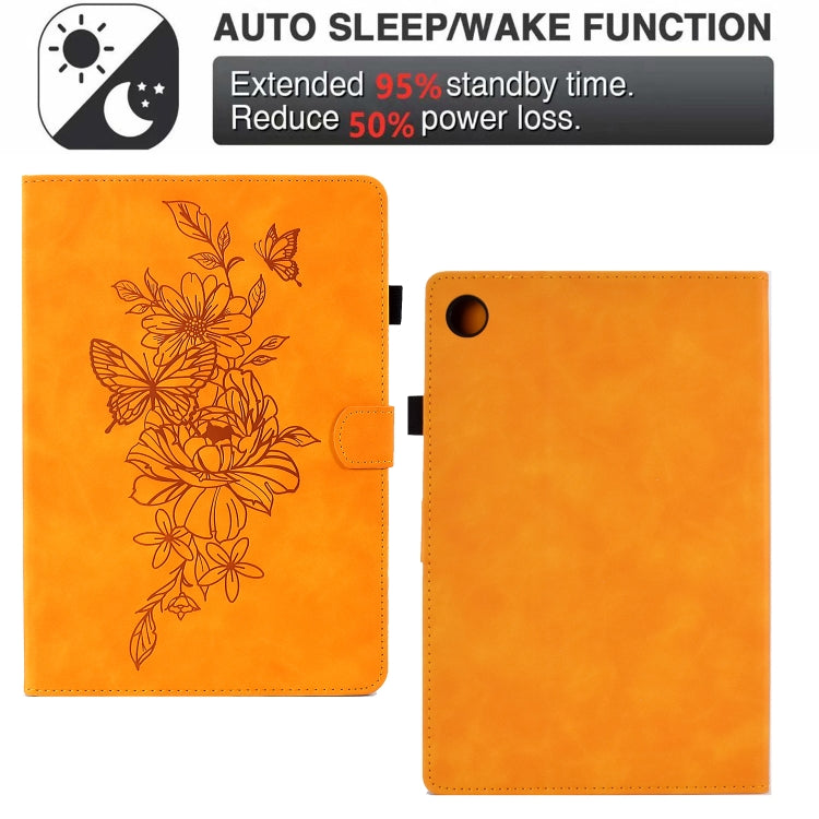 For Lenovo Tab M10 Plus 3rd Gen Peony Butterfly Embossed Leather Smart Tablet Case(Khaki) - Lenovo by PMC TechLife | Online Shopping South Africa | PMC TechLife | Buy Now Pay Later Mobicred