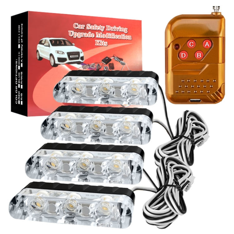 4 in 1 Car 12LEDs Grille Flash Lights Warning Lights with Wireless Remote Control, Color:Blue - free shipping - PMC TechLife - Order now!