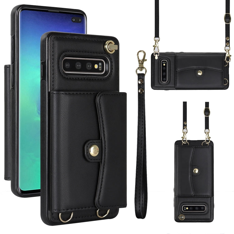 For Samsung Galaxy S10+ RFID Card Slot Leather Phone Case with Long Lanyard(Black) - Galaxy Phone Cases by PMC Jewellery | Online Shopping South Africa | PMC Jewellery