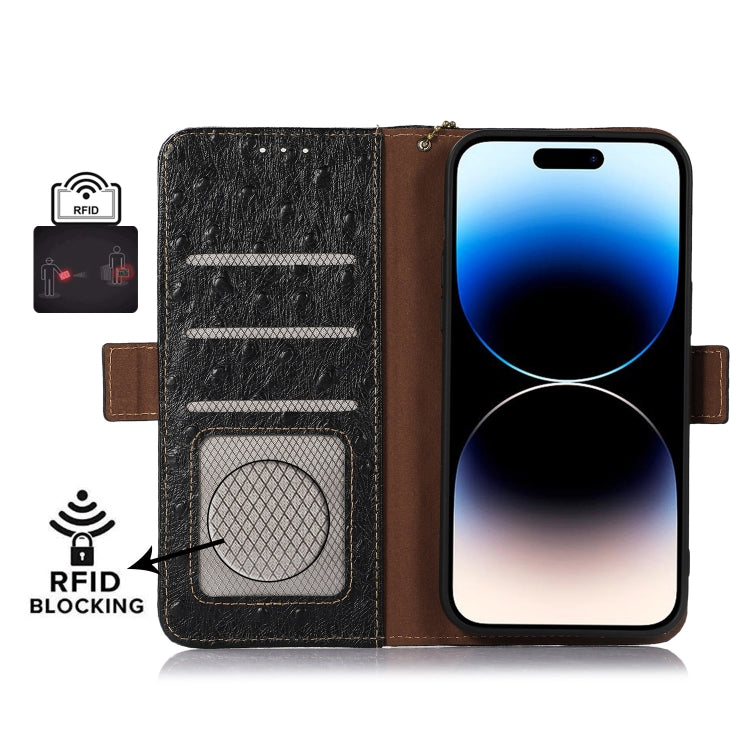 For OnePlus Nord CE 3 Lite Ostrich Pattern Genuine Leather RFID Phone Case(Black) - OnePlus Cases by PMC TechLife | Online Shopping South Africa | PMC TechLife | Buy Now Pay Later Mobicred