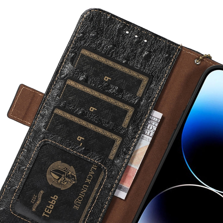 For OnePlus Nord CE 3 Lite Ostrich Pattern Genuine Leather RFID Phone Case(Black) - OnePlus Cases by PMC TechLife | Online Shopping South Africa | PMC TechLife | Buy Now Pay Later Mobicred