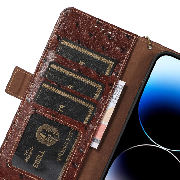 For OnePlus Nord CE 3 Lite Ostrich Pattern Genuine Leather RFID Phone Case(Coffee) - OnePlus Cases by PMC TechLife | Online Shopping South Africa | PMC TechLife | Buy Now Pay Later Mobicred