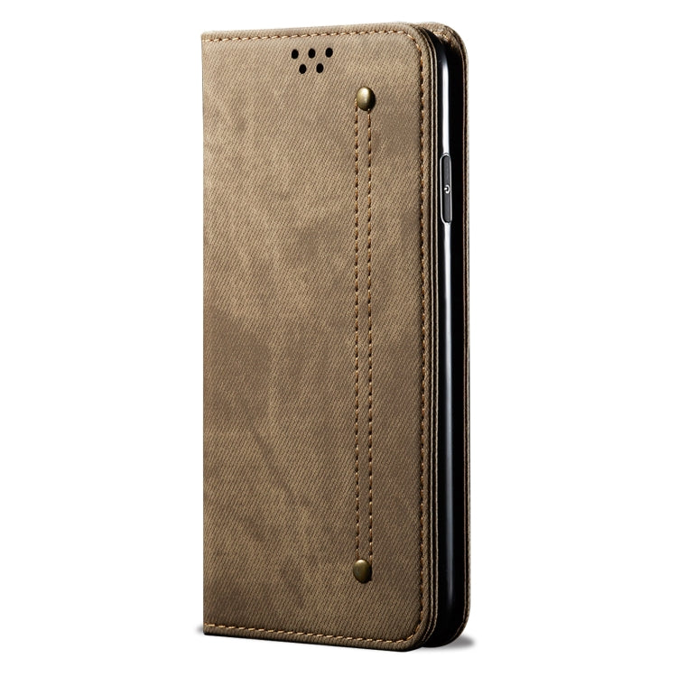 For OPPO A58 5G / A58x / A78 5G Denim Texture Leather Phone Case(Khaki) - OPPO Cases by PMC TechLife | Online Shopping South Africa | PMC TechLife | Buy Now Pay Later Mobicred
