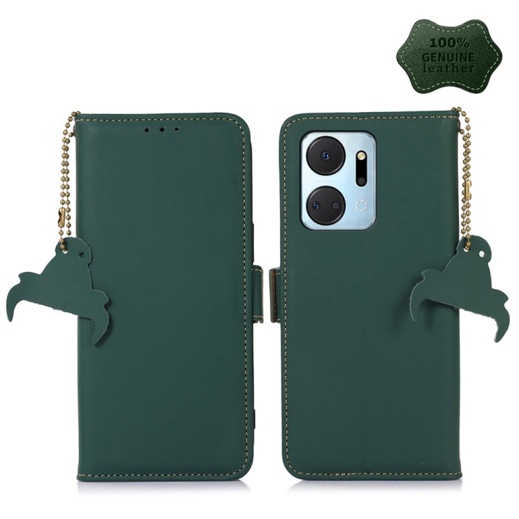 For Honor X7a 4G Genuine Leather Magnetic RFID Leather Phone Case(Green) - Honor Cases by PMC TechLife | Online Shopping South Africa | PMC TechLife | Buy Now Pay Later Mobicred