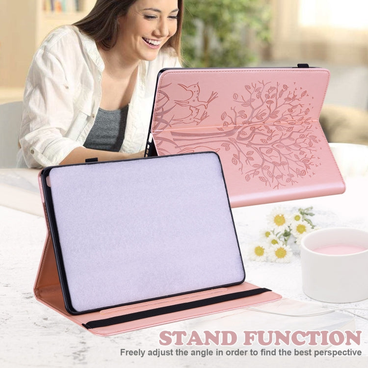 For Lenovo Tab M8 4th Gen TB-300FU Tree & Deer Pattern Embossed Leather Tablet Case(Pink) - Lenovo by PMC TechLife | Online Shopping South Africa | PMC TechLife | Buy Now Pay Later Mobicred