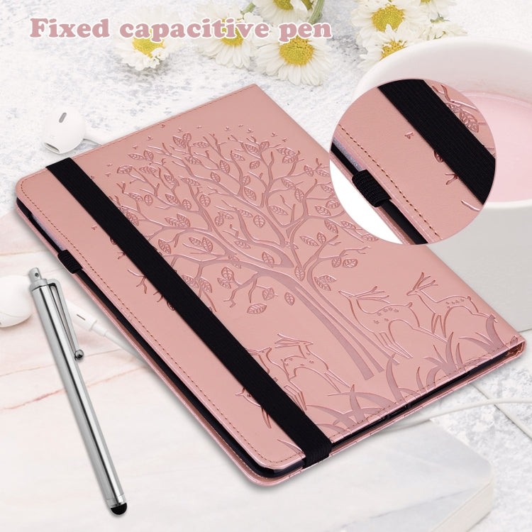 For Huawei MatePad SE 10.4 2022 Tree & Deer Pattern Embossed Leather Tablet Case(Pink) - Huawei by PMC TechLife | Online Shopping South Africa | PMC TechLife | Buy Now Pay Later Mobicred