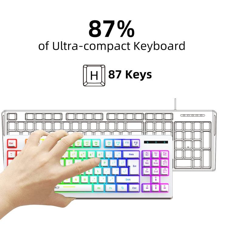 HXSJ L100 87 Keys RGB Backlit Film 2.4G Wireless Keyboard(White) - Wireless Keyboard by HXSJ | Online Shopping South Africa | PMC Jewellery | Buy Now Pay Later Mobicred