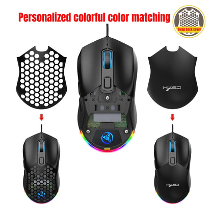 HXSJ X300 7200DPI RGB Backlight Interchangeable Back Cover Hole Gaming Wired Mouse(Black) - Wired Mice by HXSJ | Online Shopping South Africa | PMC Jewellery | Buy Now Pay Later Mobicred