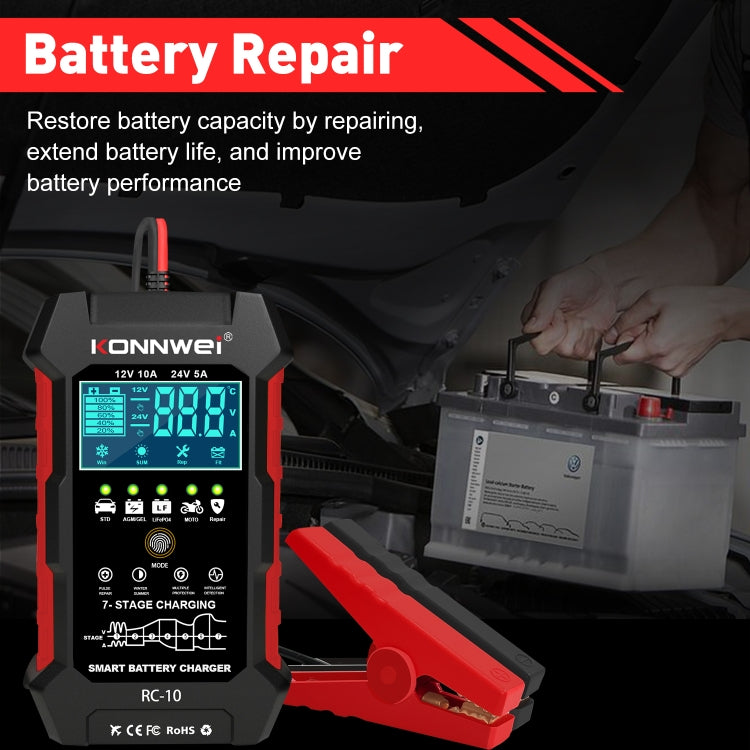 KONNWEI RC-10 2 inch Car Battery Charger Battery Pulse Repair Tool, Plug Type:EU Plug - Battery Charger by KONNWEI | Online Shopping South Africa | PMC Jewellery | Buy Now Pay Later Mobicred