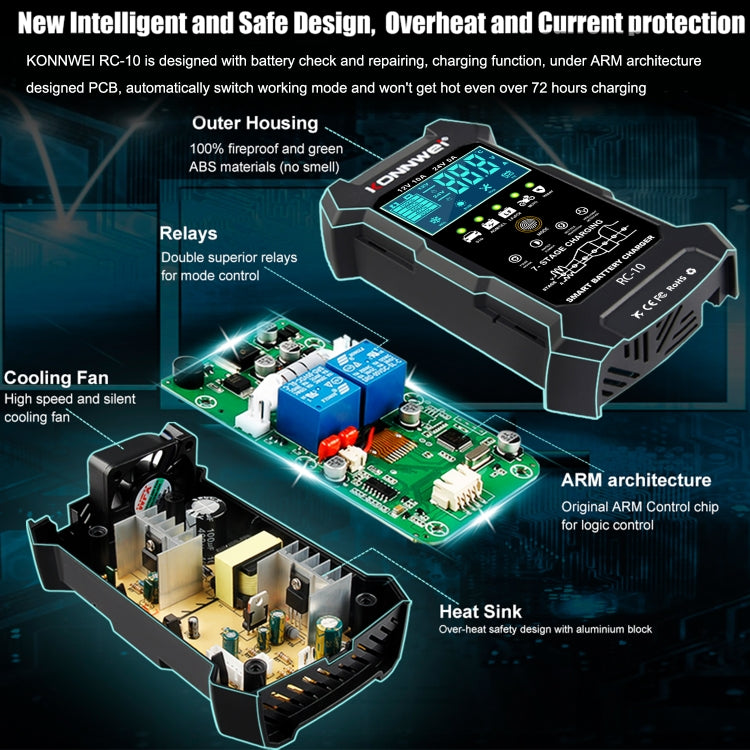 KONNWEI RC-10 2 inch Car Battery Charger Battery Pulse Repair Tool, Plug Type:EU Plug - Battery Charger by KONNWEI | Online Shopping South Africa | PMC Jewellery | Buy Now Pay Later Mobicred
