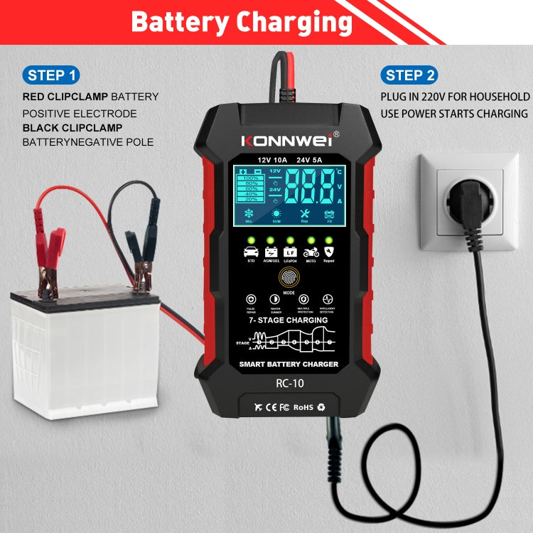 KONNWEI RC-10 2 inch Car Battery Charger Battery Pulse Repair Tool, Plug Type:EU Plug - Battery Charger by KONNWEI | Online Shopping South Africa | PMC Jewellery | Buy Now Pay Later Mobicred