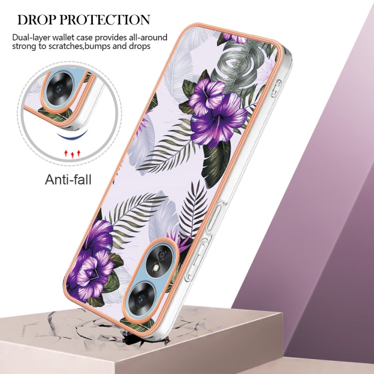 For OPPO A17 Electroplating IMD TPU Phone Case(Purple Flower) - OPPO Cases by PMC Jewellery | Online Shopping South Africa | PMC Jewellery | Buy Now Pay Later Mobicred