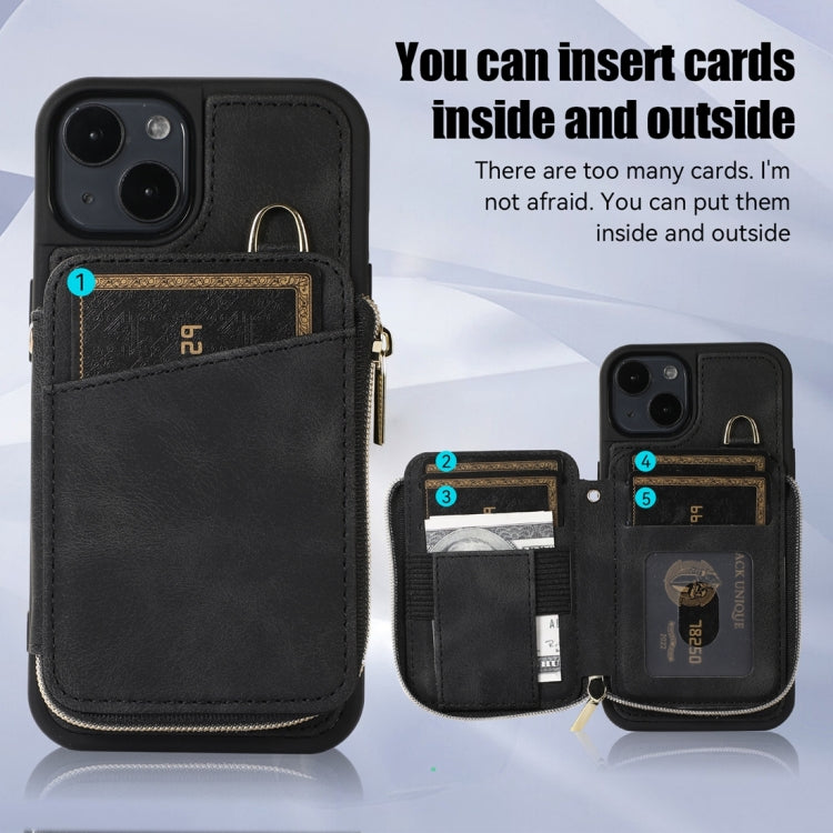 For iPhone 14 Zipper Card Bag Back Cover Phone Case(Black) - iPhone 14 Cases by PMC TechLife | Online Shopping South Africa | PMC TechLife
