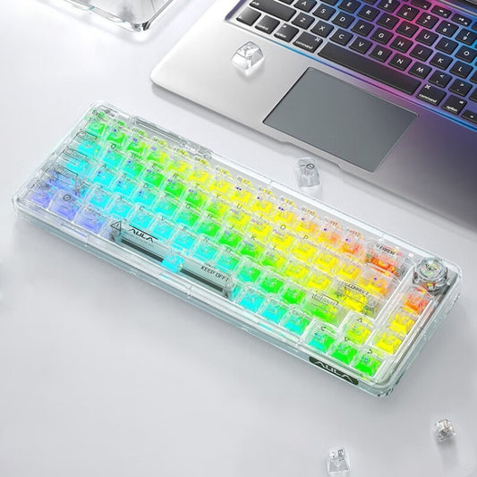 AULA F68 Transparent Customized Wired/Wireless/Bluetooth Three Model RGB Pluggable Mechanical Keyboard(White Transparent) - Wired Keyboard by AULA | Online Shopping South Africa | PMC Jewellery | Buy Now Pay Later Mobicred