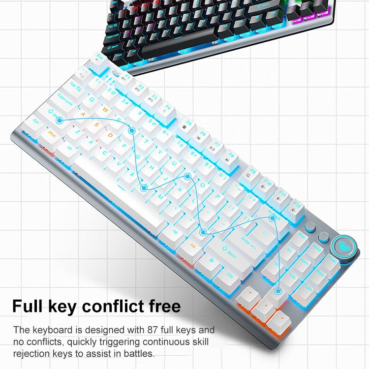 AULA F3001 Backlit 87 Keys Wired/Wireless/Bluetooth Three Model Mechanical Gaming Keyboard(Silver White Tea Shaft) - Wireless Keyboard by AULA | Online Shopping South Africa | PMC Jewellery | Buy Now Pay Later Mobicred