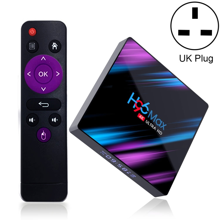 H96 Max-3318 4K Ultra HD Android TV Box with Remote Controller, Android 10.0, RK3318 Quad-Core 64bit Cortex-A53, 4GB+64GB, Support TF Card / USBx2 / AV / Ethernet, Plug Specification:UK Plug - RK3318 by PMC Jewellery | Online Shopping South Africa | PMC Jewellery | Buy Now Pay Later Mobicred