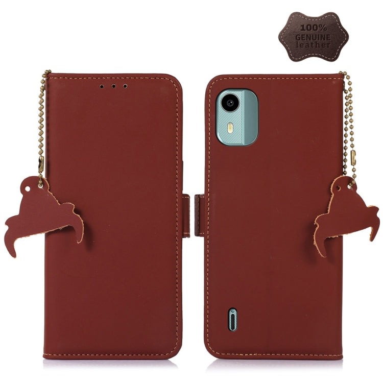 For Nokia C12 4G Genuine Leather Magnetic RFID Leather Phone Case(Coffee) - Nokia Cases by PMC TechLife | Online Shopping South Africa | PMC TechLife | Buy Now Pay Later Mobicred