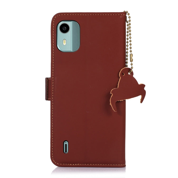 For Nokia C12 4G Genuine Leather Magnetic RFID Leather Phone Case(Coffee) - Nokia Cases by PMC TechLife | Online Shopping South Africa | PMC TechLife | Buy Now Pay Later Mobicred