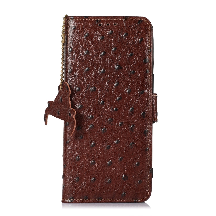 For Honor Magic5 Ostrich Pattern Genuine Leather RFID Phone Case(Coffee) - Honor Cases by PMC TechLife | Online Shopping South Africa | PMC TechLife | Buy Now Pay Later Mobicred