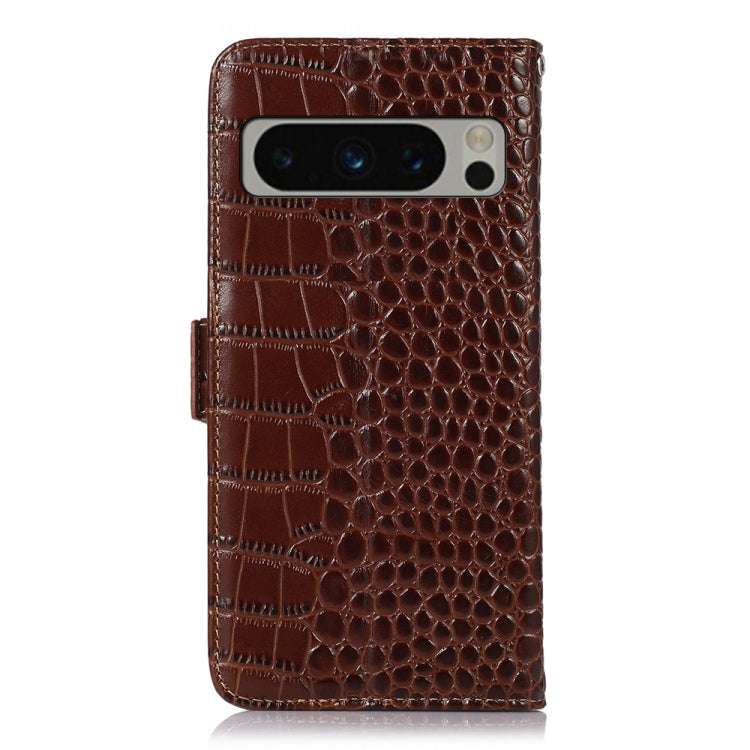 For Google Pixel 8 Pro Crocodile Top Layer Cowhide Leather Phone Case(Brown) - Google Cases by PMC TechLife | Online Shopping South Africa | PMC TechLife | Buy Now Pay Later Mobicred