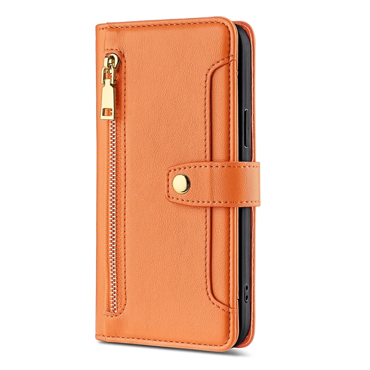 For Tecno Camon 19 / 19 Pro Sheep Texture Cross-body Zipper Wallet Leather Phone Case(Orange) - Tecno Cases by PMC TechLife | Online Shopping South Africa | PMC TechLife | Buy Now Pay Later Mobicred