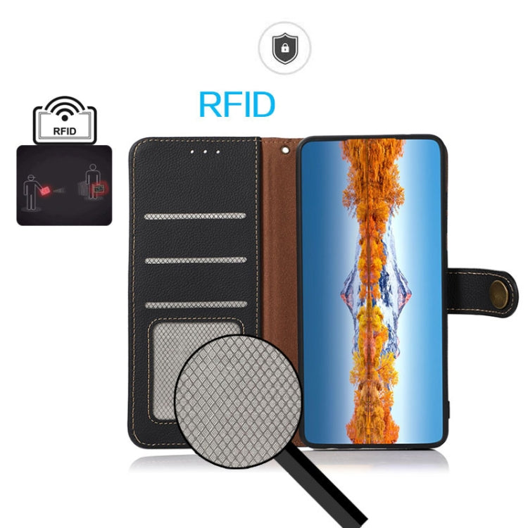 For Honor Magic5 KHAZNEH Custer Genuine Leather RFID Phone Case(Black) - Honor Cases by PMC TechLife | Online Shopping South Africa | PMC TechLife | Buy Now Pay Later Mobicred