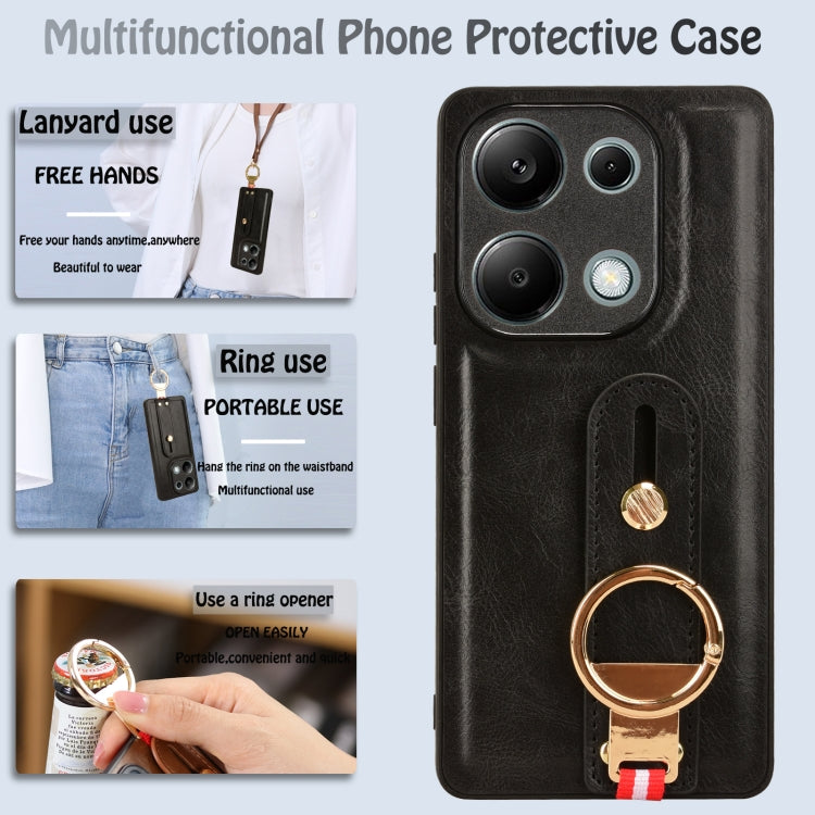 For Xiaomi Poco M6 Pro 4G Wristband Leather Back Phone Case(Black) - Xiaomi Cases by PMC TechLife | Online Shopping South Africa | PMC TechLife | Buy Now Pay Later Mobicred