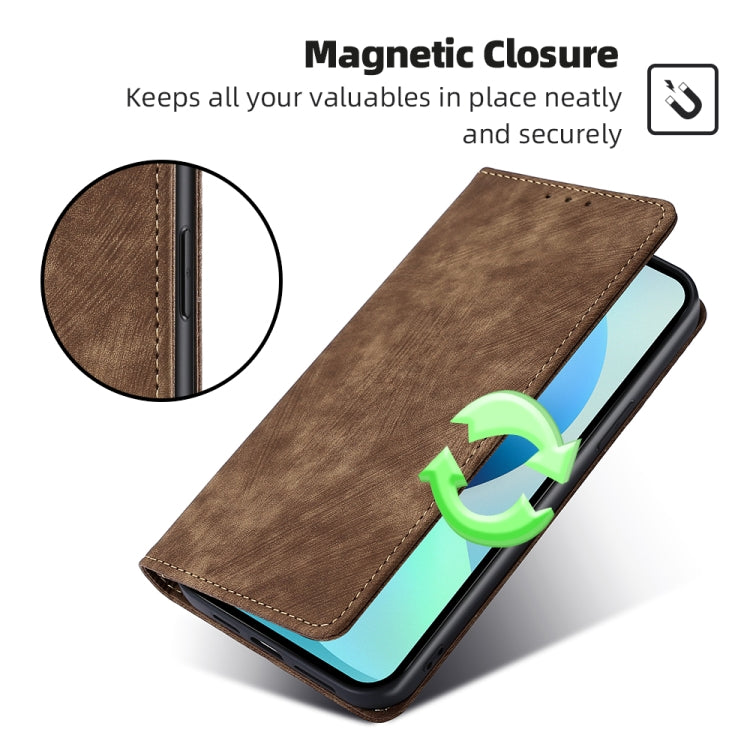 For Blackview A52 RFID Anti-theft Brush Magnetic Leather Phone Case(Brown) - More Brand by PMC Jewellery | Online Shopping South Africa | PMC Jewellery | Buy Now Pay Later Mobicred