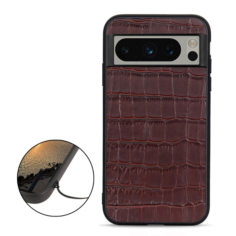 For Google Pixel 8 Pro Crocodile Texture Genuine Leather Phone Case(Brown) - Google Cases by PMC TechLife | Online Shopping South Africa | PMC TechLife | Buy Now Pay Later Mobicred