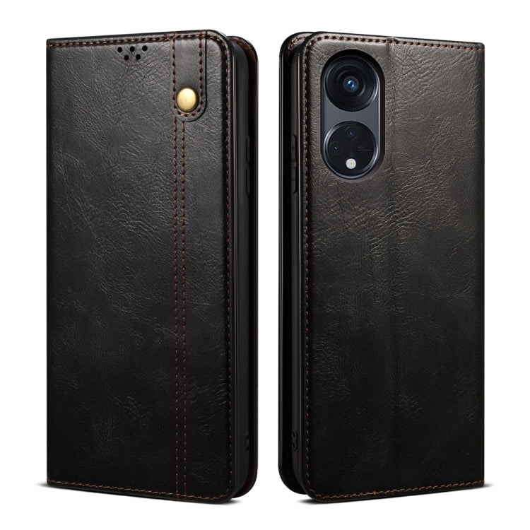 For OPPO A98 5G Oil Wax Crazy Horse Texture Leather Phone Case(Black) - OPPO Cases by PMC Jewellery | Online Shopping South Africa | PMC Jewellery