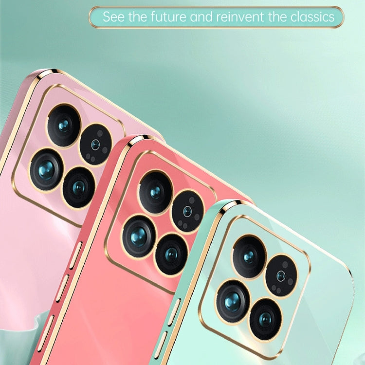 For Xiaomi 14 XINLI Straight Edge 6D Electroplate TPU Phone Case with Ring Holder(Mint Green) - 14 Cases by XINLI | Online Shopping South Africa | PMC Jewellery | Buy Now Pay Later Mobicred