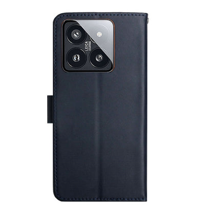 For Xiaomi 14 Pro Genuine Leather Fingerprint-proof Flip Phone Case(Blue) - 14 Pro Cases by PMC Jewellery | Online Shopping South Africa | PMC Jewellery | Buy Now Pay Later Mobicred