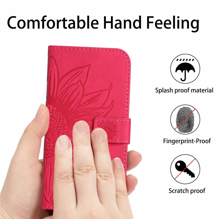 For Xiaomi Poco F5 Pro Skin Feel Sun Flower Embossed Flip Leather Phone Case with Lanyard(Rose Red) - Xiaomi Cases by PMC Jewellery | Online Shopping South Africa | PMC Jewellery | Buy Now Pay Later Mobicred