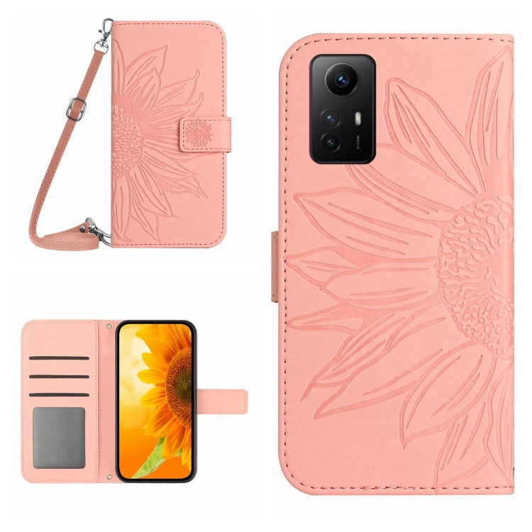 For Xiaomi Redmi Note 12S Skin Feel Sun Flower Embossed Flip Leather Phone Case with Lanyard(Pink) - Xiaomi Cases by PMC Jewellery | Online Shopping South Africa | PMC Jewellery | Buy Now Pay Later Mobicred