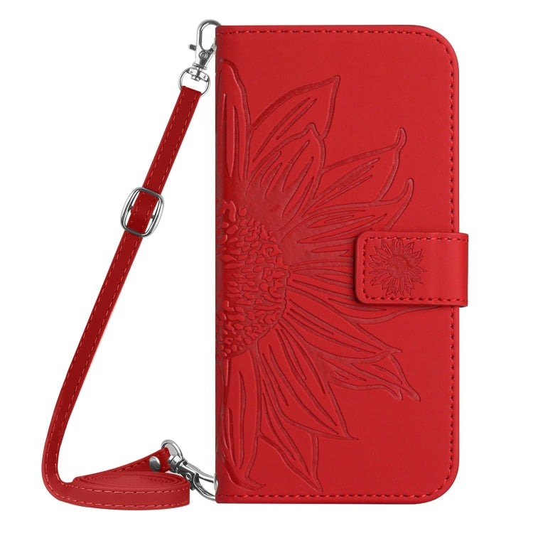 For Xiaomi Redmi 12 5G Skin Feel Sun Flower Embossed Flip Leather Phone Case with Lanyard(Red) - Xiaomi Cases by PMC Jewellery | Online Shopping South Africa | PMC Jewellery | Buy Now Pay Later Mobicred