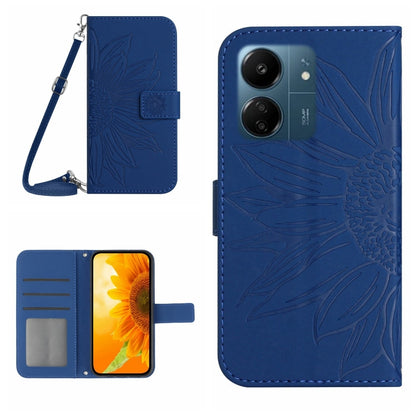 For Xiaomi Redmi 13C 4G Skin Feel Sun Flower Embossed Flip Leather Phone Case with Lanyard(Dark Blue) - 13C Cases by PMC Jewellery | Online Shopping South Africa | PMC Jewellery | Buy Now Pay Later Mobicred