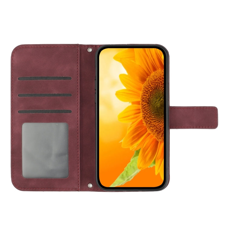 For Xiaomi 14 Skin Feel Sun Flower Embossed Flip Leather Phone Case with Lanyard(Wine Red) - 14 Cases by PMC Jewellery | Online Shopping South Africa | PMC Jewellery | Buy Now Pay Later Mobicred