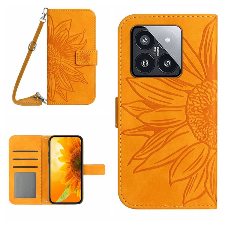 For Xiaomi 14 Pro Skin Feel Sun Flower Embossed Flip Leather Phone Case with Lanyard(Yellow) - 14 Pro Cases by PMC Jewellery | Online Shopping South Africa | PMC Jewellery | Buy Now Pay Later Mobicred