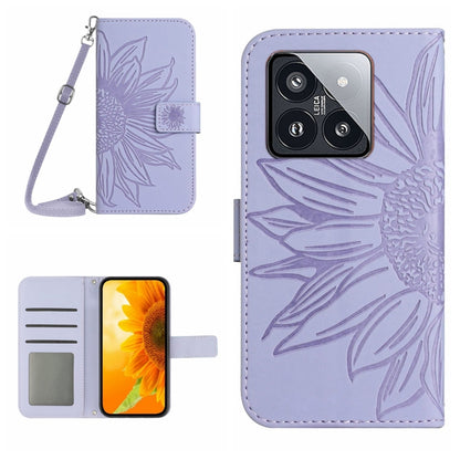 For Xiaomi 14 Pro Skin Feel Sun Flower Embossed Flip Leather Phone Case with Lanyard(Purple) - 14 Pro Cases by PMC Jewellery | Online Shopping South Africa | PMC Jewellery | Buy Now Pay Later Mobicred