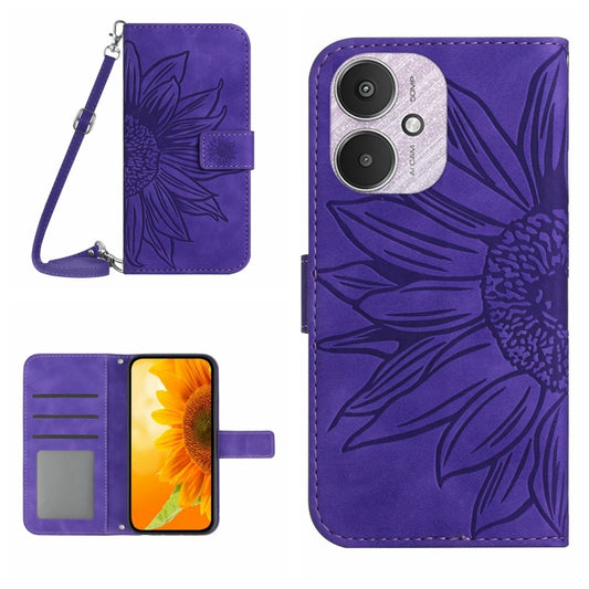 For Xiaomi Redmi 13C 5G Skin Feel Sun Flower Embossed Flip Leather Phone Case with Lanyard(Dark Purple) - 13C Cases by PMC Jewellery | Online Shopping South Africa | PMC Jewellery | Buy Now Pay Later Mobicred