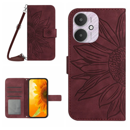 For Xiaomi Redmi 13C 5G Skin Feel Sun Flower Embossed Flip Leather Phone Case with Lanyard(Wine Red) - 13C Cases by PMC Jewellery | Online Shopping South Africa | PMC Jewellery | Buy Now Pay Later Mobicred